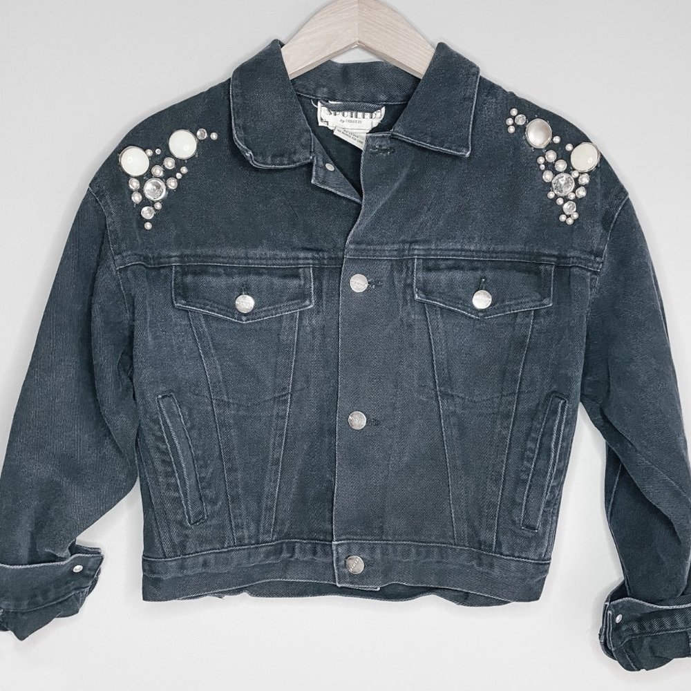 Womens Vintage Black Retro Denim Jacket Size Medium